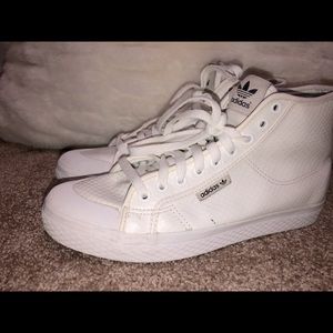 Adidas White Leather High Top Sneakers Snakeskin